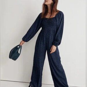 EUC Madewell Lucie Tie-Back Long-Sleeve Jumpsuit in Carmine Floral Sz. 8